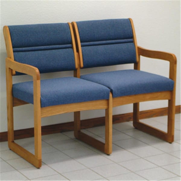 Wooden Mallet Valley Two Seat Sofa in Medium Oak - Powder Blue - DW2-2MOPB