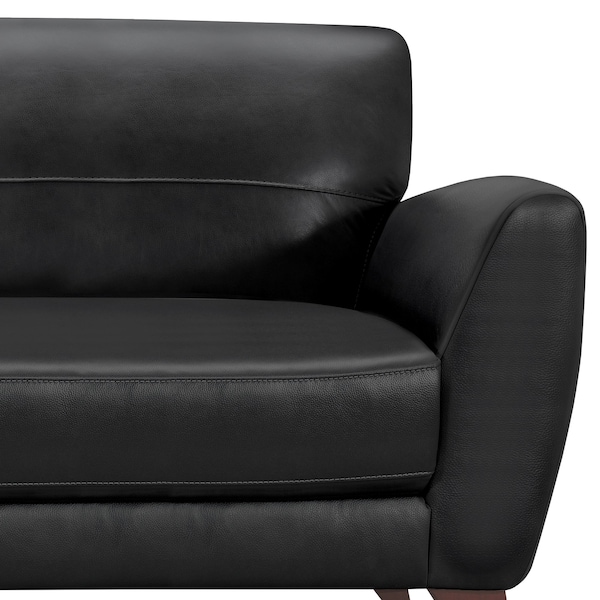 Armen Living Jedd Contemporary Sofa in Genuine Black Leather with Brown Wood Legs - LCJD3BL