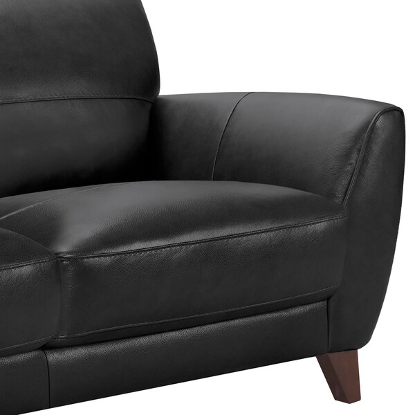 Armen Living Jedd Contemporary Sofa in Genuine Black Leather with Brown Wood Legs - LCJD3BL