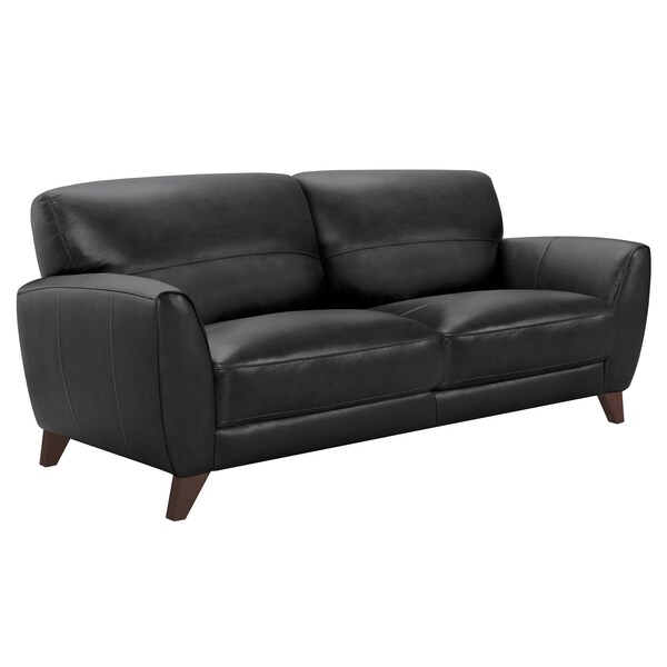 Armen Living Jedd Contemporary Sofa in Genuine Black Leather with Brown Wood Legs - LCJD3BL