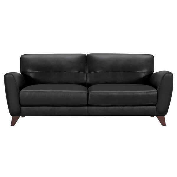 Armen Living Jedd Contemporary Sofa in Genuine Black Leather with Brown Wood Legs - LCJD3BL