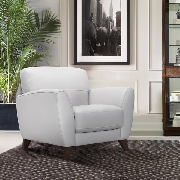 Armen Living Jedd Contemporary Chair in Genuine Dove Gray Leather with Brown Wood Legs - LCJD1DV