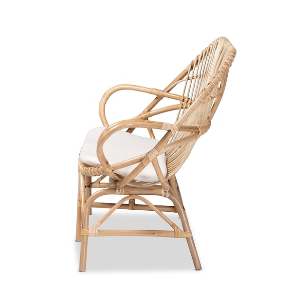Baxton Studio Jayden Modern Bohemian White Fabric Upholstered and Natural Brown Finished Rattan Loveseat - 205-12694
