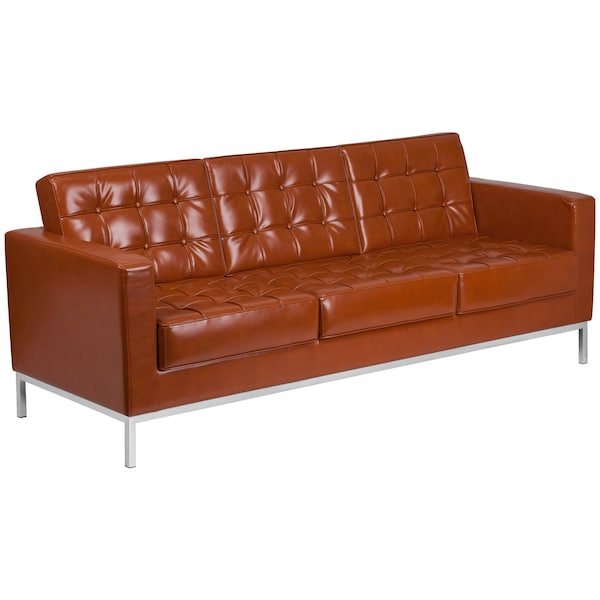 Flash Furniture Cognac Leather Sofa, Lacey Series, 31" x 32" - ZB-LACEY-831-2-SOFA-COG-GG