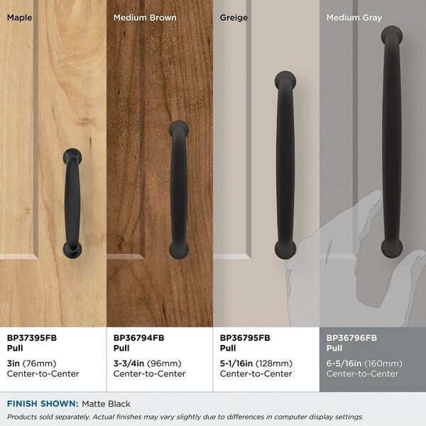 Amerock Renown 6-5/16 in 160 mm Center-to-Center Matte Black Cabinet Pull - BP36796FB