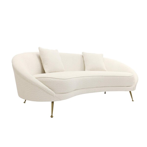Pasargad Home Luna Collection Textured Fabric Curved Sofa, Ivory - SOFA-DS0440