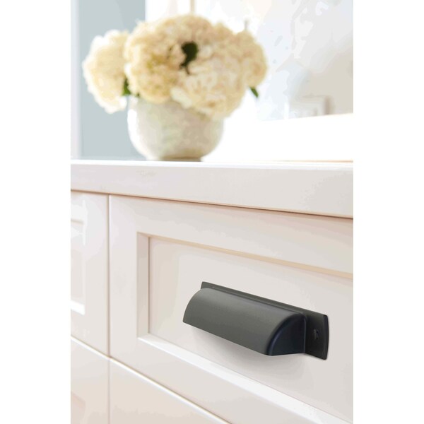 Amerock Rochdale 3-3/4 in 96 mm Center-to-Center Flat Black Cabinet Cup Pull, 10PK - 10BX53716FB