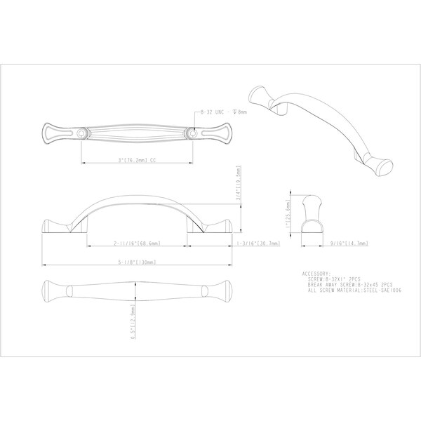 Elements By Hardware Resources 3" Center-to-Center Brushed Pewter Merryville Cabinet Pull - 897-3BNBDL
