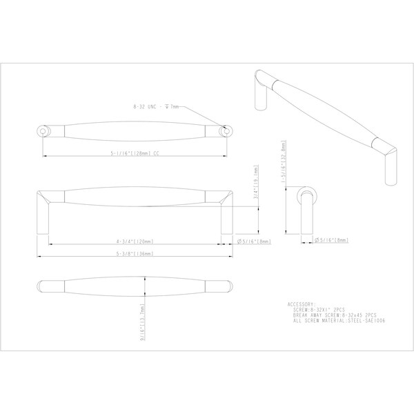 Elements By Hardware Resources 128 mm Center-to-Center Satin Nickel Capri Cabinet Pull - Z500-128SN