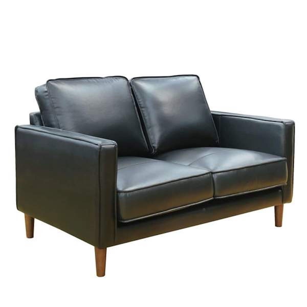 Fine-Line 55 in. Prelude Top Grain Leather Mid Century Modern Small Couch Loveseat Black - FI3207361