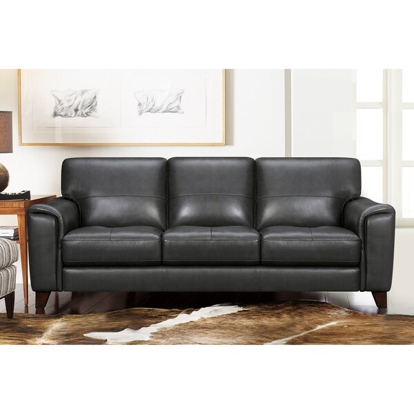 Armen Living Bergen 87" Pewter Genuine Leather Square Arm Sofa - LCBE3PW