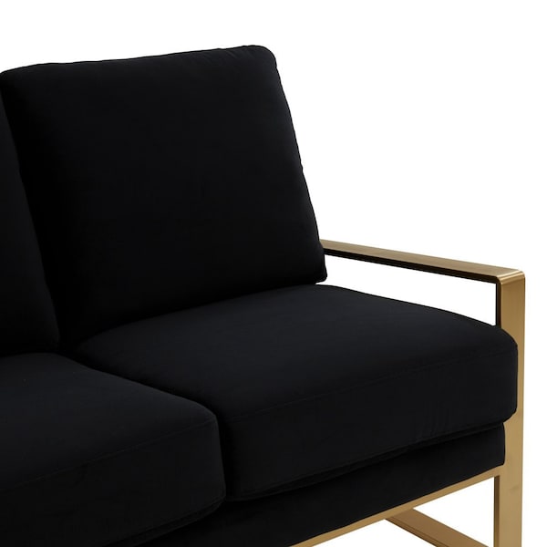 Leisuremod Jefferson Contemporary Velvet Sofa with Gold Frame, Black - JAG77BL
