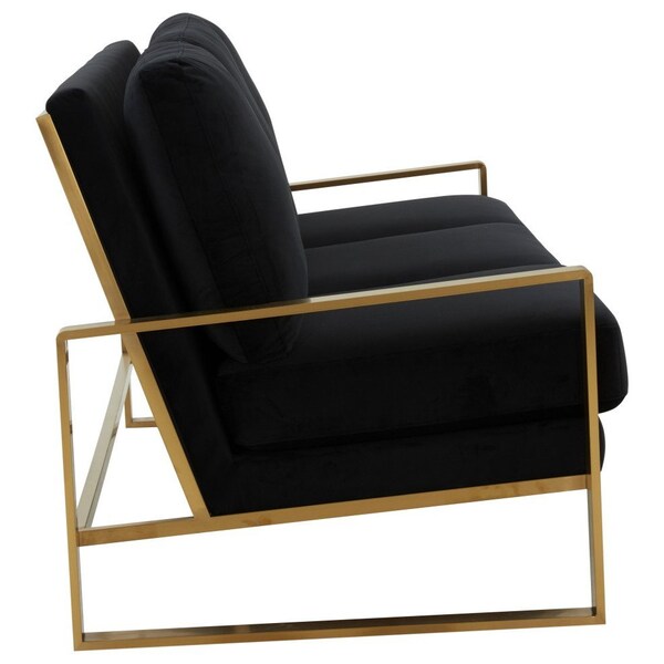 Leisuremod Jefferson Contemporary Velvet Sofa with Gold Frame, Black - JAG77BL