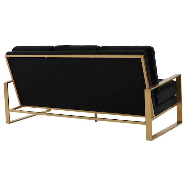 Leisuremod Jefferson Contemporary Velvet Sofa with Gold Frame, Black - JAG77BL