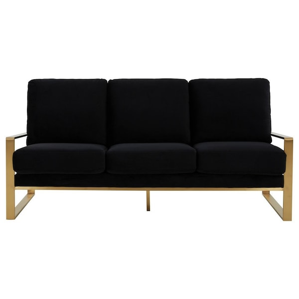 Leisuremod Jefferson Contemporary Velvet Sofa with Gold Frame, Black - JAG77BL