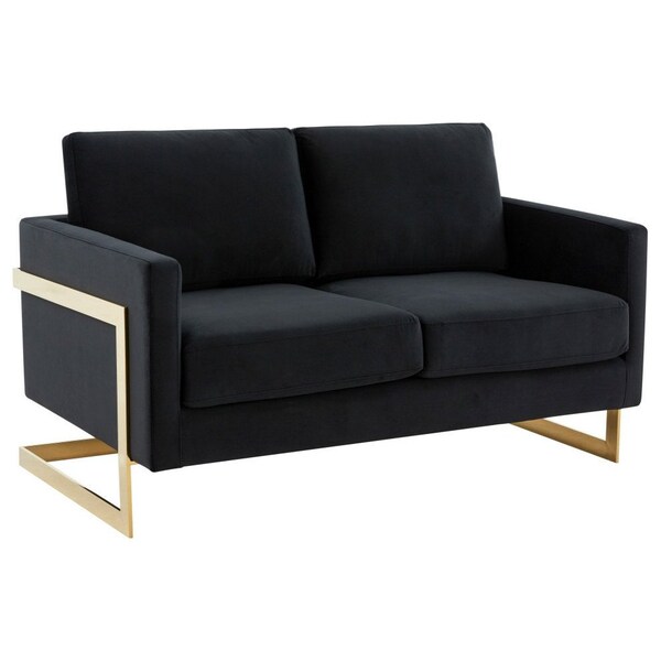 Leisuremod Lincoln Upholstered Velvet Loveseat with Gold Frame, Midnight Black - LA55BL