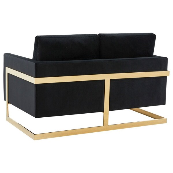 Leisuremod Lincoln Upholstered Velvet Loveseat with Gold Frame, Midnight Black - LA55BL
