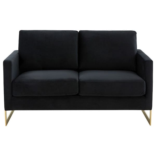 Leisuremod Lincoln Upholstered Velvet Loveseat with Gold Frame, Midnight Black - LA55BL