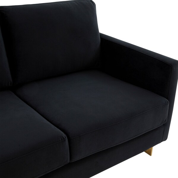 Leisuremod Lincoln Upholstered Velvet Loveseat with Gold Frame, Midnight Black - LA55BL