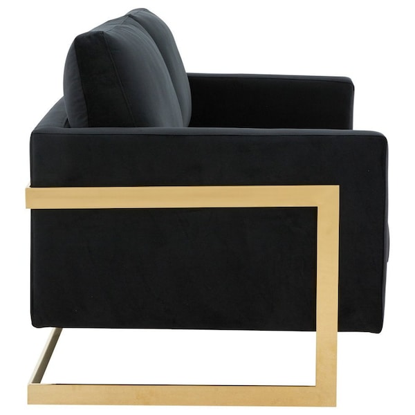 Leisuremod Lincoln Upholstered Velvet Loveseat with Gold Frame, Midnight Black - LA55BL