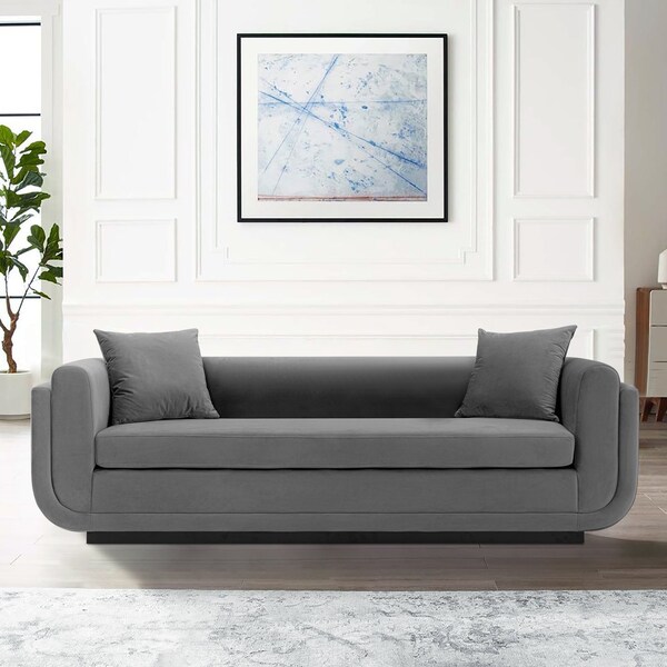 Manhattan Comfort Contemporary Edmonda Velvet Sofa with Pillows in Dark Grey - SF014-DG