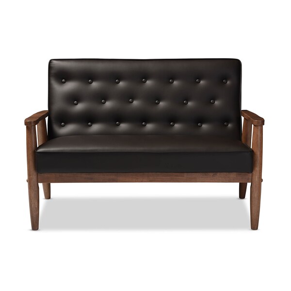 Baxton Studio Sorrento Brown Faux Leather Upholstered Wooden 2-seater Loveseat - 122-6768