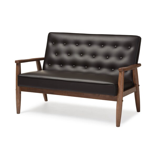 Baxton Studio Sorrento Brown Faux Leather Upholstered Wooden 2-seater Loveseat - 122-6768