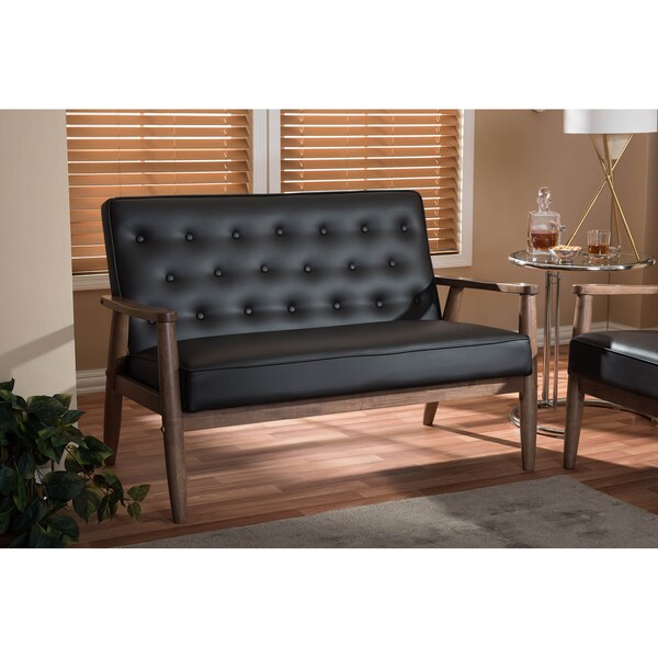 Baxton Studio Sorrento Brown Faux Leather Upholstered Wooden 2-seater Loveseat - 122-6768