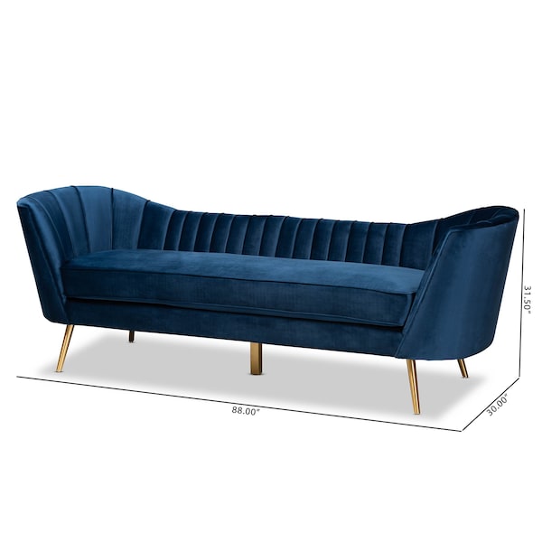 Baxton Studio Kailyn Glam and Luxe Navy Blue Velvet Fabric and Gold Finished Sofa - 174-11023-ZORO