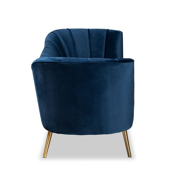 Baxton Studio Kailyn Glam and Luxe Navy Blue Velvet Fabric and Gold Finished Sofa - 174-11023-ZORO