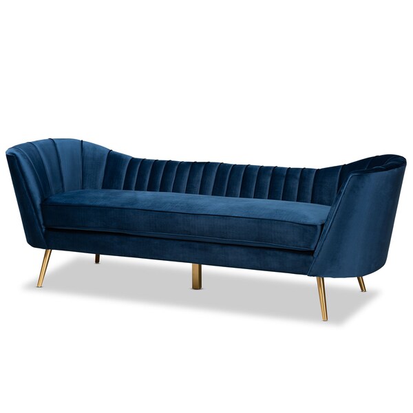 Baxton Studio Kailyn Glam and Luxe Navy Blue Velvet Fabric and Gold Finished Sofa - 174-11023-ZORO