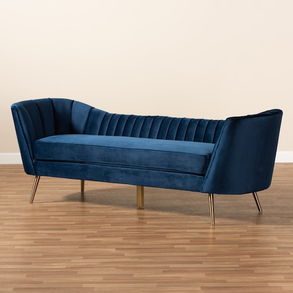 Baxton Studio Kailyn Glam and Luxe Navy Blue Velvet Fabric and Gold Finished Sofa - 174-11023-ZORO