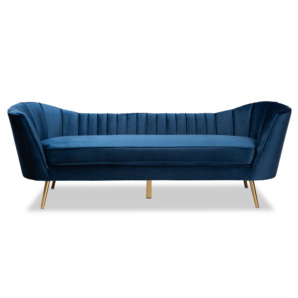 Baxton Studio Kailyn Glam and Luxe Navy Blue Velvet Fabric and Gold Finished Sofa - 174-11023-ZORO
