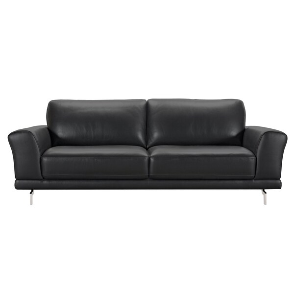 Armen Living Everly Contemporary Sofa in Genuine Black Leather with Brushed Stainless Steel Legs - LCEV3BL