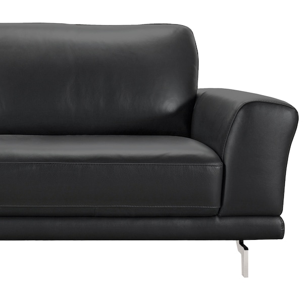 Armen Living Everly Contemporary Sofa in Genuine Black Leather with Brushed Stainless Steel Legs - LCEV3BL