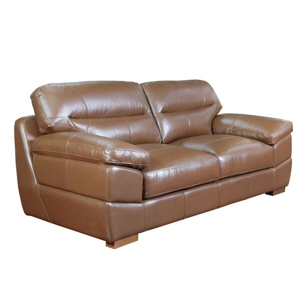 Fine-Line 89 in. Jayson Top Grain Leather Sofa Chestnut Brown - FI3196374