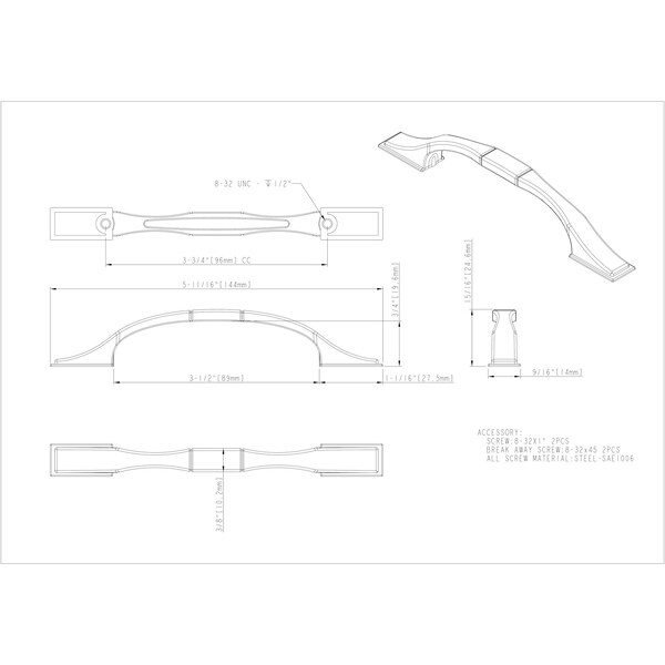 Elements By Hardware Resources 96 mm Center-to-Center Brushed Pewter Square Hammond Cabinet Pull - 937-96BNBDL