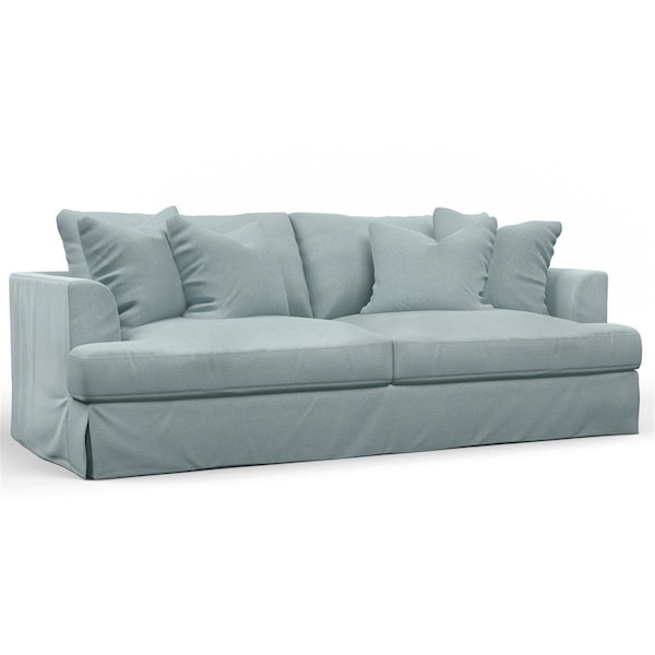 Fine-Line 94 in. Newport Slipcovered Recessed Fin Arm Sofa Ocean Blue - FI3200398