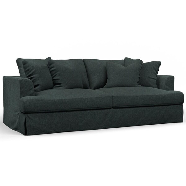 Fine-Line 94 in. Newport Slipcovered Recessed Fin Arm Sofa Dark Gray - FI3207916