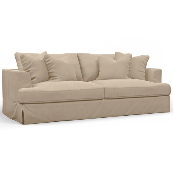 Fine-Line 94 in. Newport Slipcovered Recessed Fin Arm Sofa Tan - FI3207915