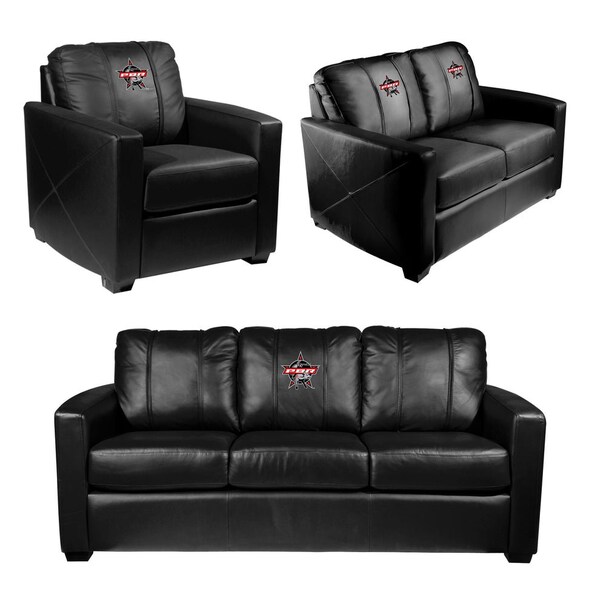 Dreamseat Silver Loveseat with Professional Bull Riders Primary Logo - XZ7759003LSCDBK-PSPBR0000