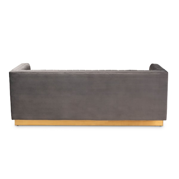 Baxton Studio Aveline Grey Velvet Upholstered Brushed Gold Finished Sofa - 159-9785