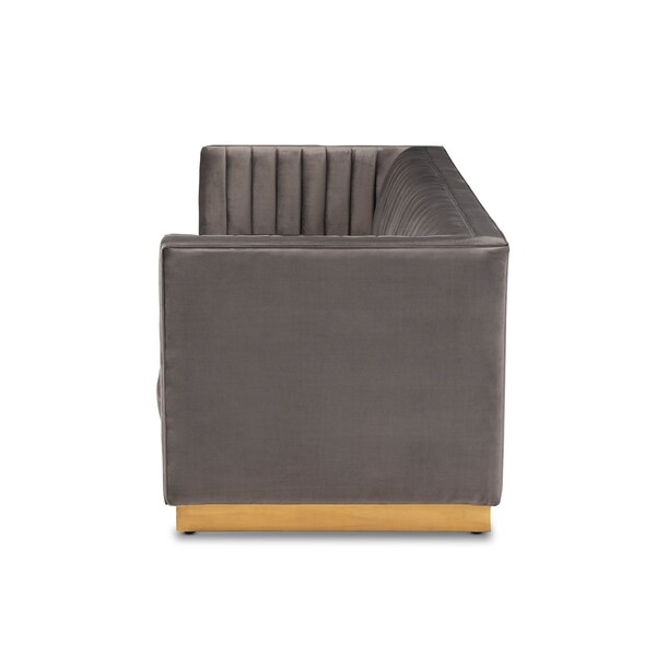 Baxton Studio Aveline Grey Velvet Upholstered Brushed Gold Finished Sofa - 159-9785