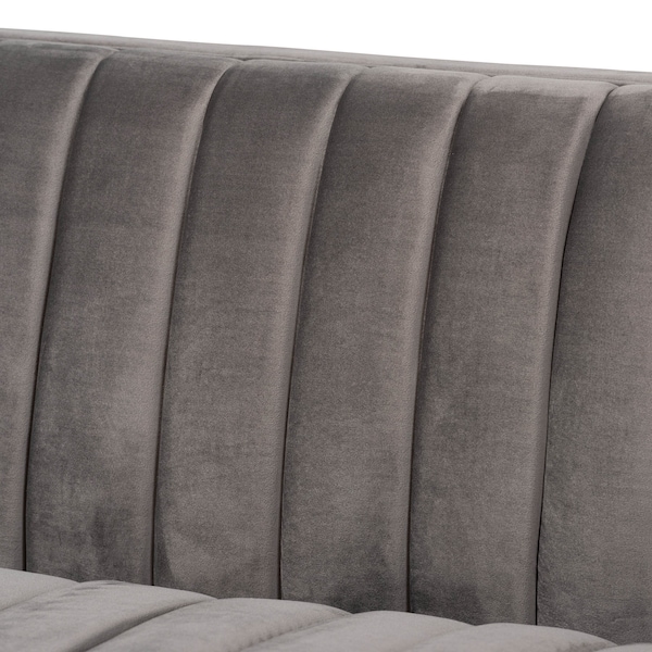 Baxton Studio Aveline Grey Velvet Upholstered Brushed Gold Finished Sofa - 159-9785