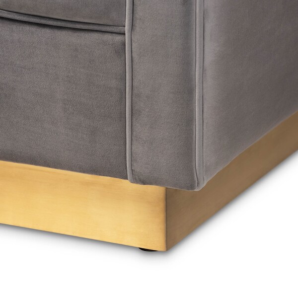 Baxton Studio Aveline Grey Velvet Upholstered Brushed Gold Finished Sofa - 159-9785
