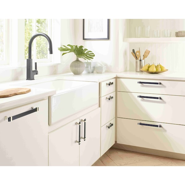 Amerock Overton 5-1/16 in 128 mm Center-to-Center Brushed Matte Black/Satin Nickel Cabinet Pull - BP36682BMBG10