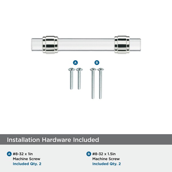 Amerock Glacio 3 in 76 mm Center-to-Center Clear/Polished Chrome Cabinet Pull - BP36659C26