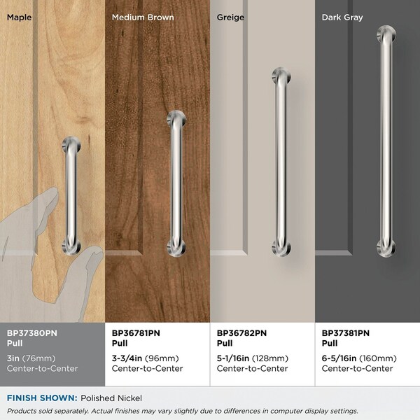 Amerock Factor 3 inch 76mm Center-to-Center Polished Nickel Cabinet Pull - BP37380PN
