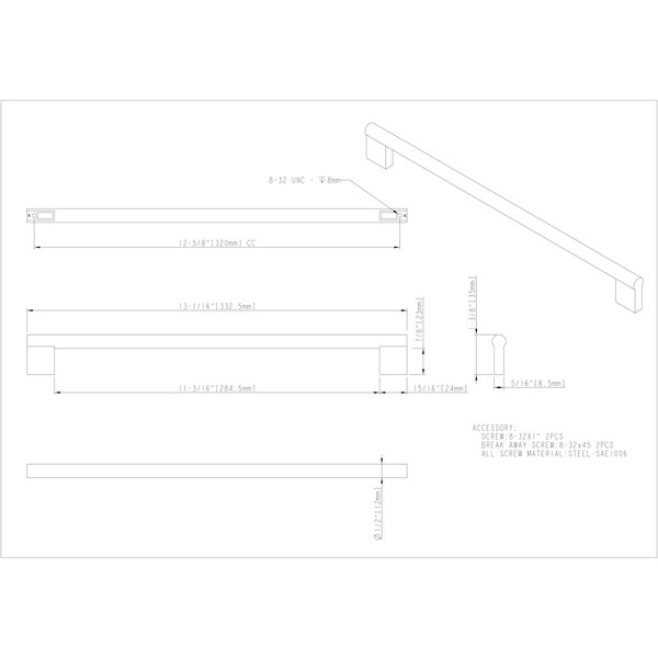 Elements By Hardware Resources 320 mm Center-to-Center Matte Black Knox Cabinet Bar Pull - 645-320MB