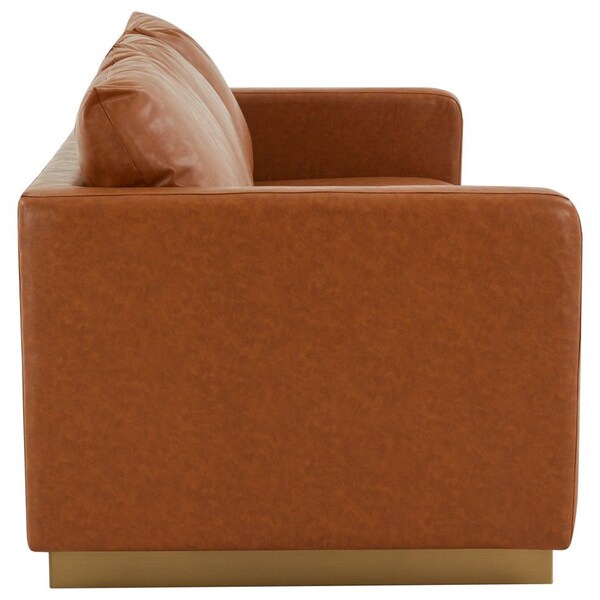 Leisuremod Nervo Upholstered Leather Sofa with Gold Frame, Cognac Tan - NS83BR-L